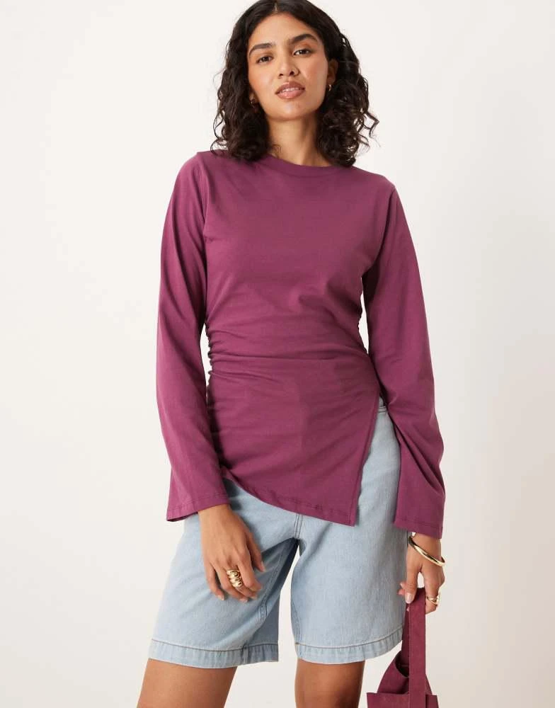 ASOS ASOS DESIGN asymmetric hem long sleeve ruched side top in fig 1