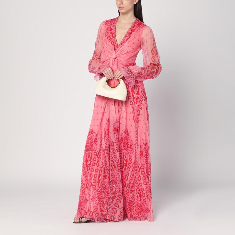 ETRO Long pink dress with print in silk