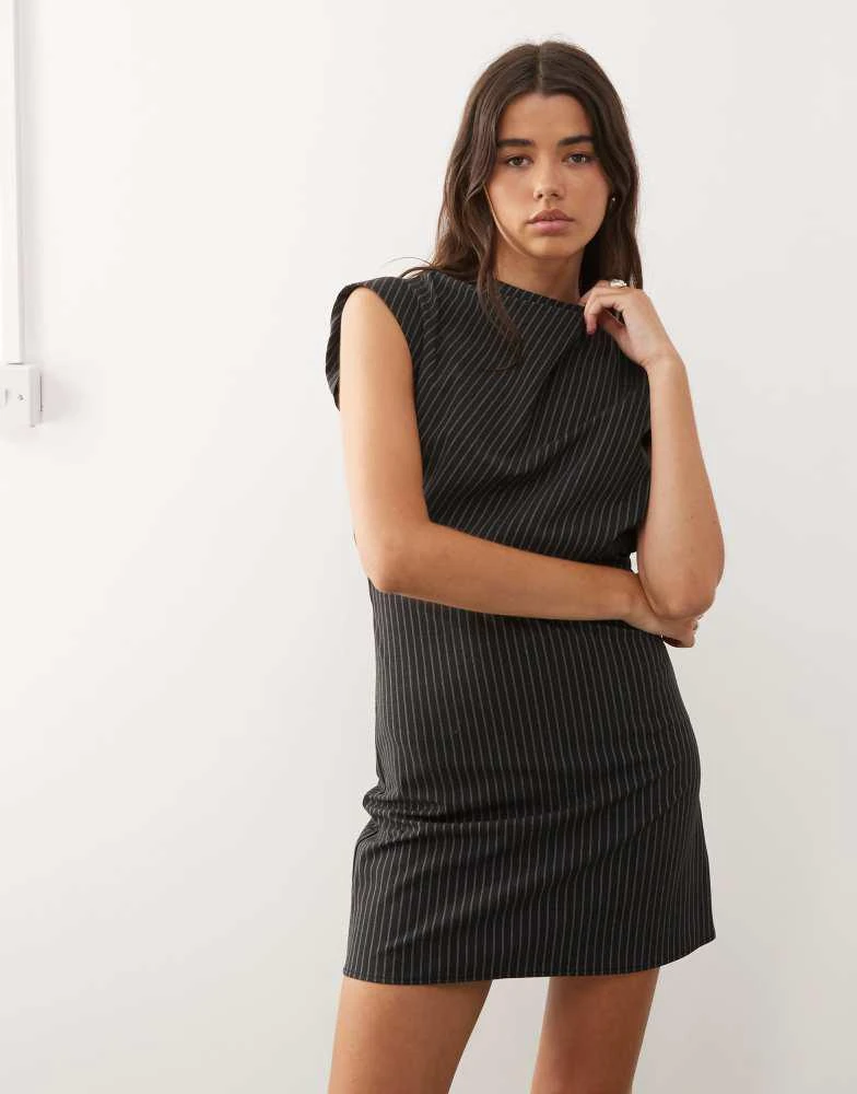 black pinstripe mini dress Hadavi Mini Dress in Pinstripe Black