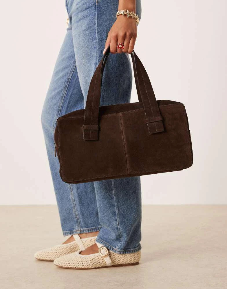 ASOS ASOS DESGN slim suede bowler bag in chocolate 3