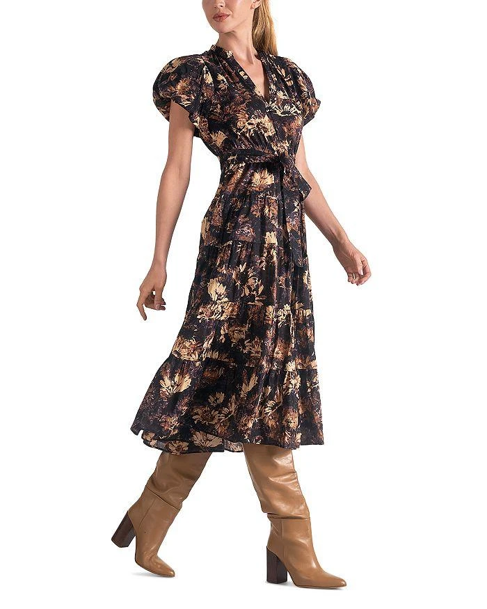 Elan Printed Bubble Sleeve Midi Dress 3