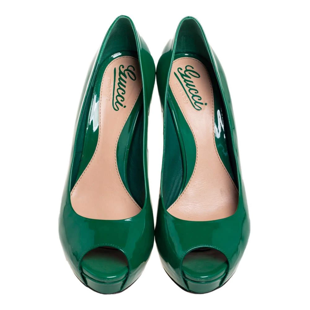 Gucci Gucci Green Patent Leather Peep Toe Platform Pumps Size 38.5 3
