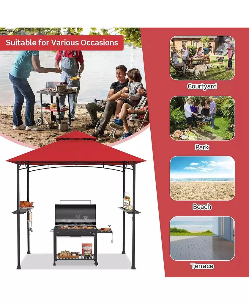 GOUUN 8 x 5 Feet Outdoor Barbecue Grill Gazebo Canopy Tent BBQ Shelter-Red 3