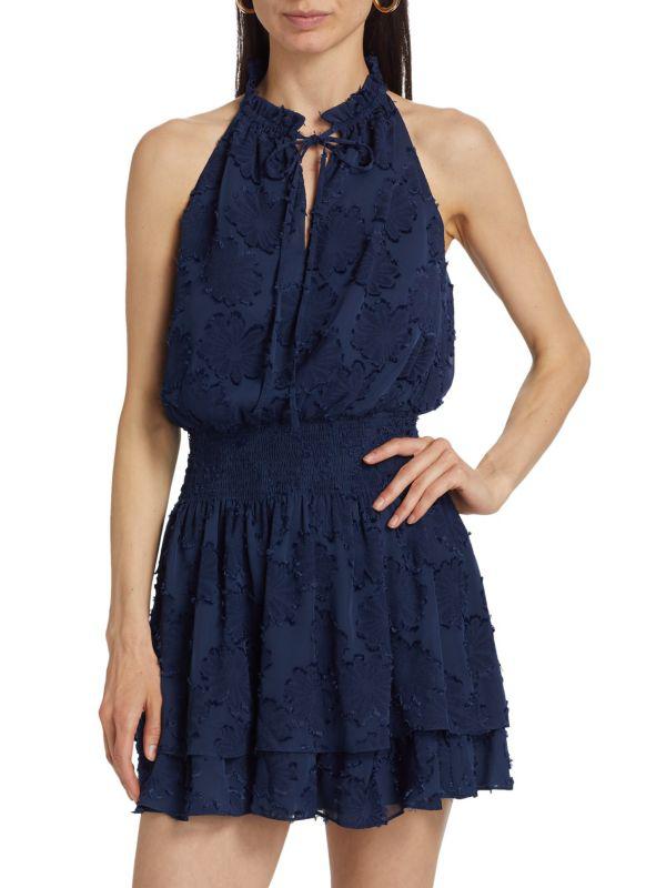 Ramy Brook Hester Floral Smocked Halter Minidress