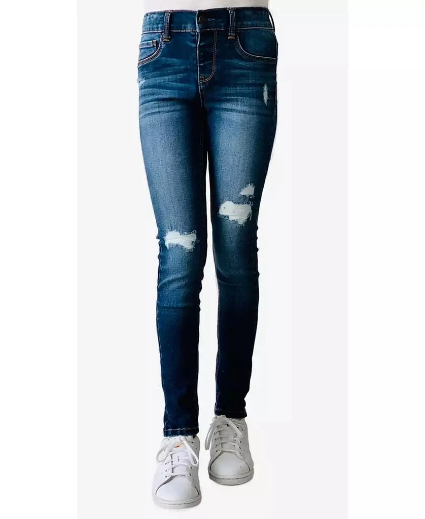 Imperial Star Big Girls Destructed Denim Dark Wash Skinny Jeans 1