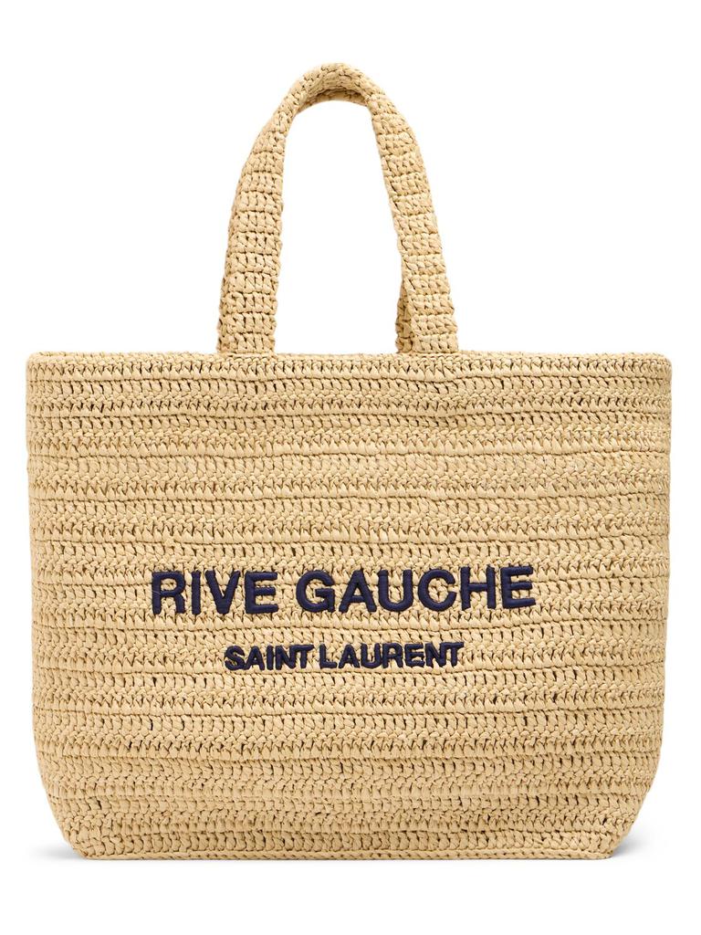 SAINT LAURENT Rive Gauche Printed Raffia Tote Bag