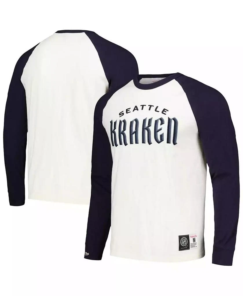 Mitchell & Ness Men's Cream Seattle Kraken Legendary Slub Vintage-Like Raglan Long Sleeve T-shirt 1