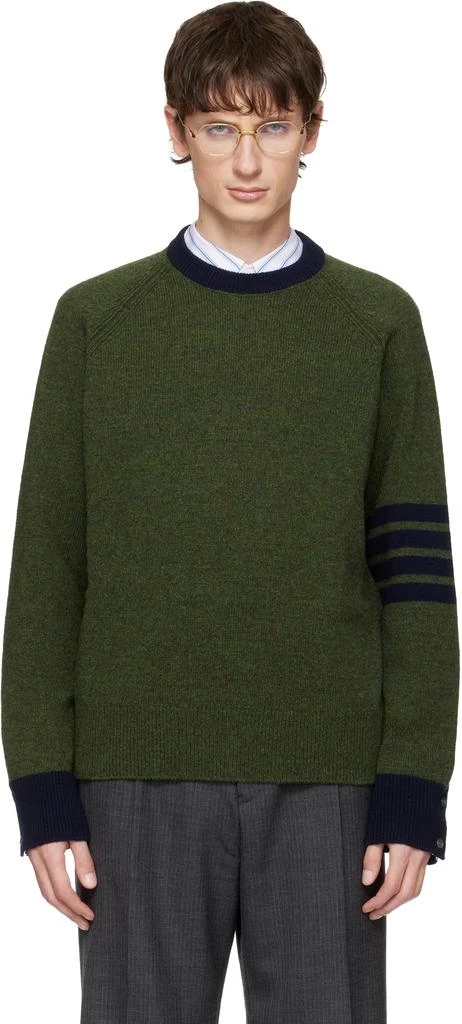 Thom Browne Green Jersey Stitch Raglan Sleeve Sweater 1