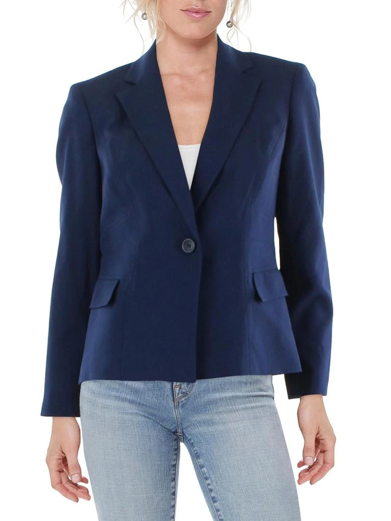 Le Suit Petites Womens Knit Long Sleeves One-Button Blazer 3
