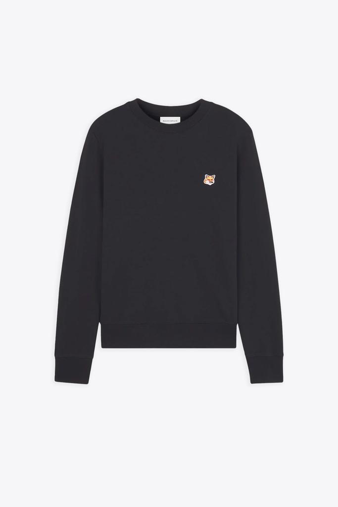 Maison Kitsune Fox Head Patch Regular Sweatshirt Black cotton crewneck sweatshirt with embroidered patch