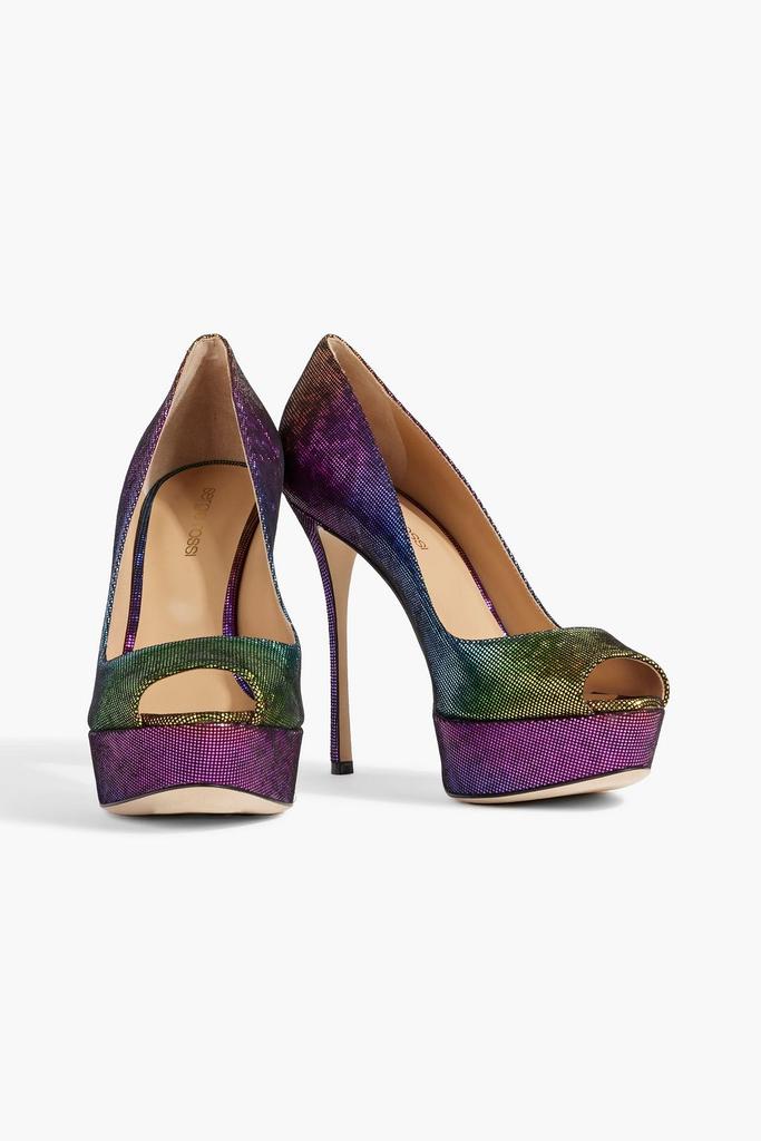 Sergio Rossi Metallic printed suede platform pumps