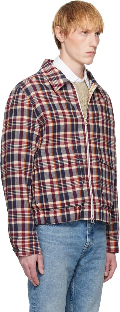Drake's Red & Navy Waxed Madras Tennis Jacket 2