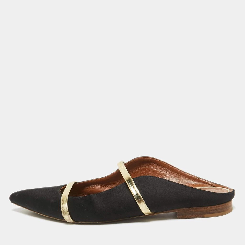 Malone Souliers Malone Souliers Black/Gold Satin and Leather Maureen Flat Mules Size 38 1