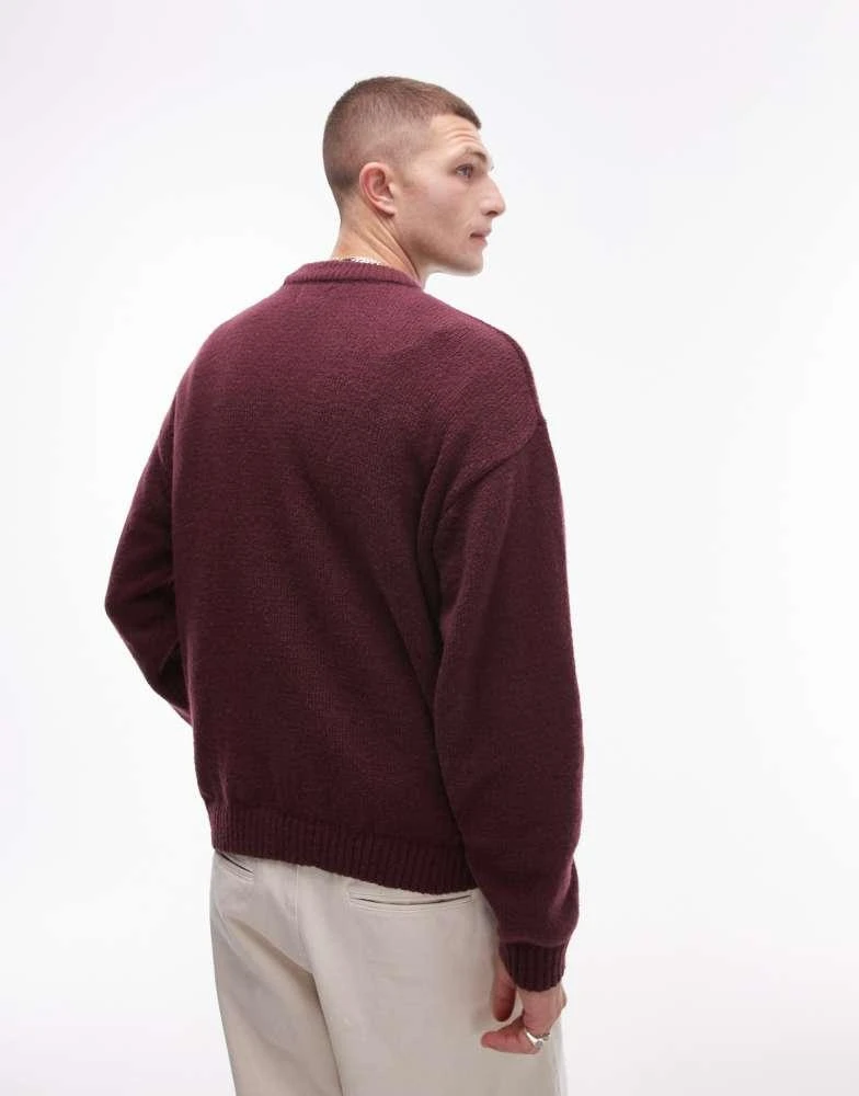 Topman Topman oversized jumper with floral jacquard in burgundy 4