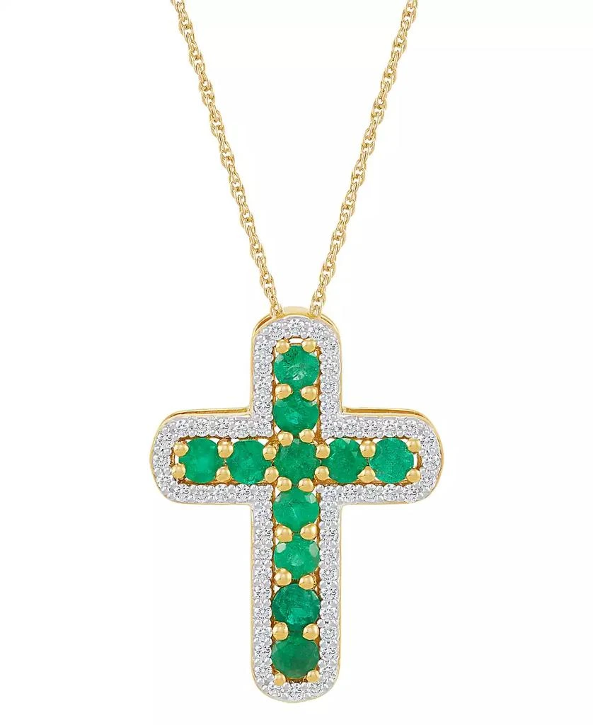 Macy's Emerald (5/8 ct. t.w.) & Diamond (1/5 ct. t.w.) Cross 18" Pendant Necklace in 14k Gold (Also in Ruby) 1