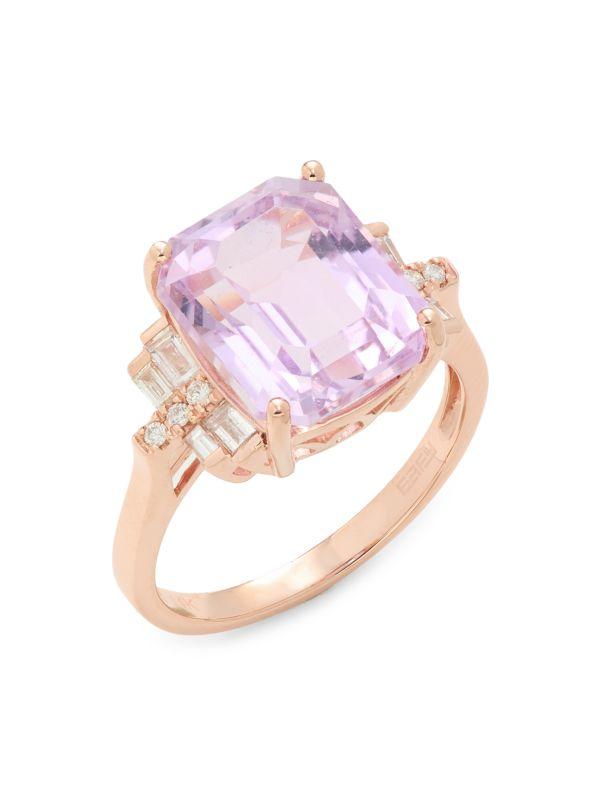 Effy 14K Rose Gold, 0.26 TCW Diamond & Kunzite Cocktail Ring