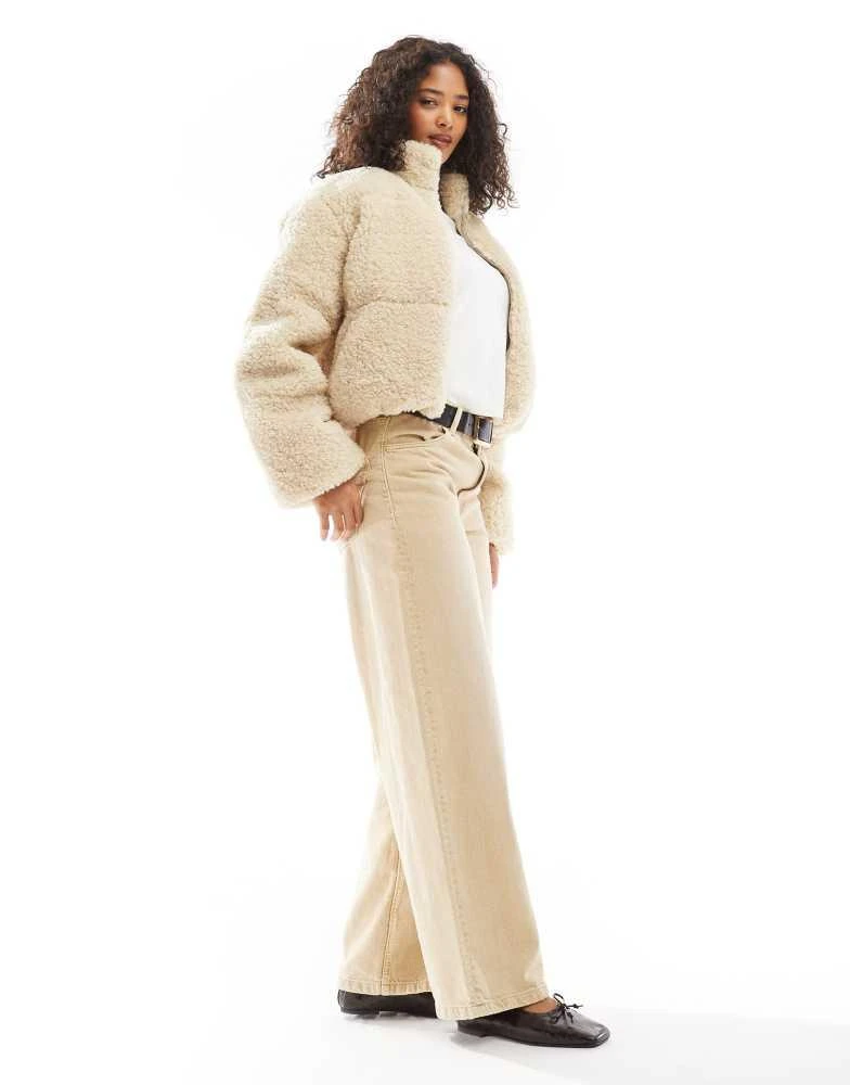 VERO MODA Vero Moda short panelled teddy jacket in oatmeal 4