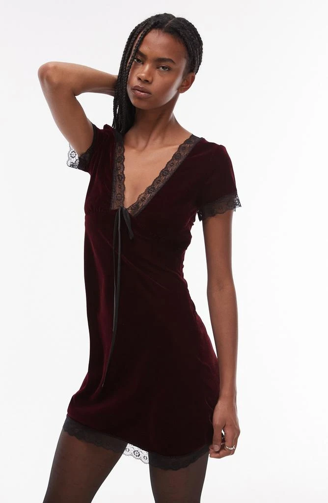 Topshop Lace Trim Velvet Minidress 4