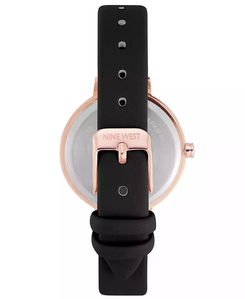Nine West Women's Quartz Black Faux Leather Band and Floral Pattern Watch, 36.5mm 2