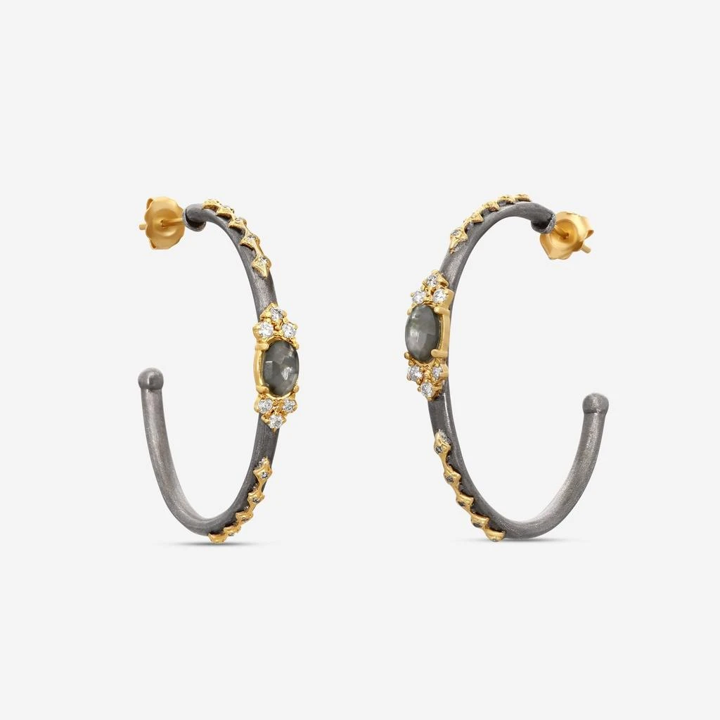 Armenta Armenta Old World 18K Yellow Gold & Grey Sterling Silver Multistone Hoop Earrings 18664 2