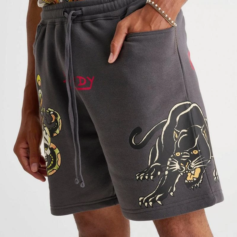 Ed Hardy Men's Ed Hardy Panther Skull Fleece Shorts 5