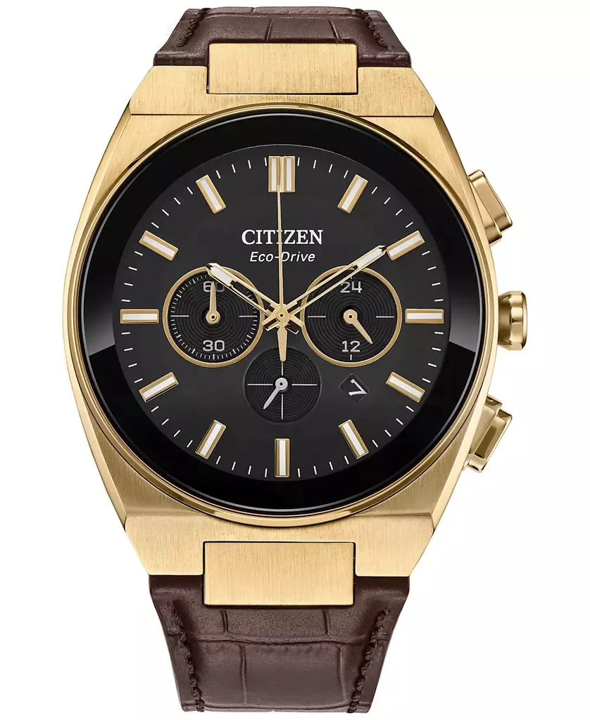 Citizen Eco-Drive Men's Chronograph Modern Brown Leather Strap Watch 43mm 1