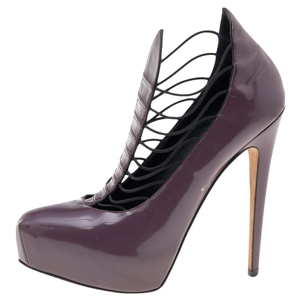Brian Atwood Brian Atwood Mauve Patent Leather Cage Platform Pumps Size 39