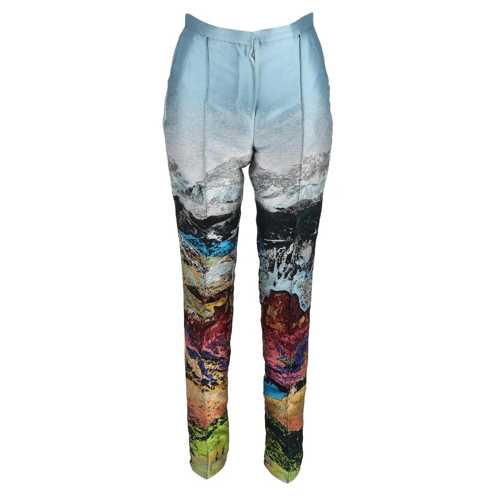 MARY KATRANTZOU Embroidered Print Trousers in Multicolor Satin 1