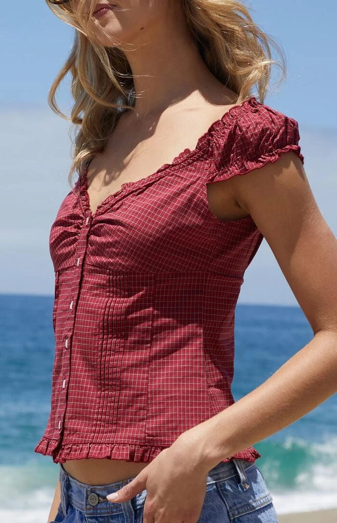 John Galt Burgundy Plaid Elena Top 2