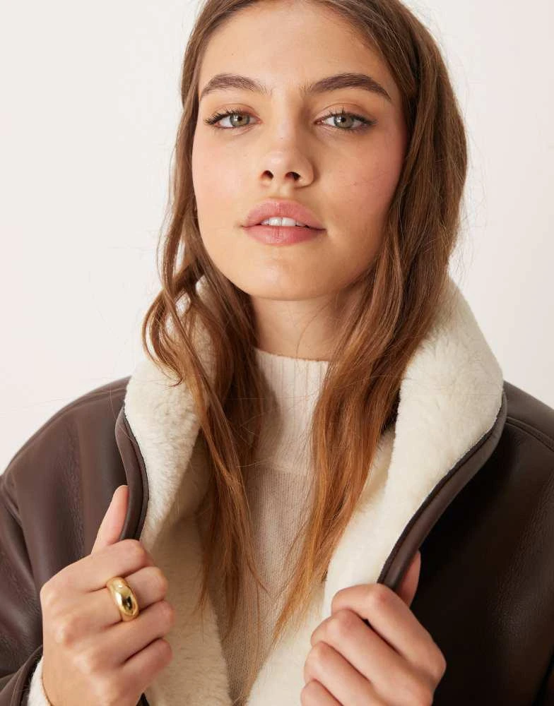 ASOS ASOS DESIGN shawl collar cropped shearling jacket in brown 3