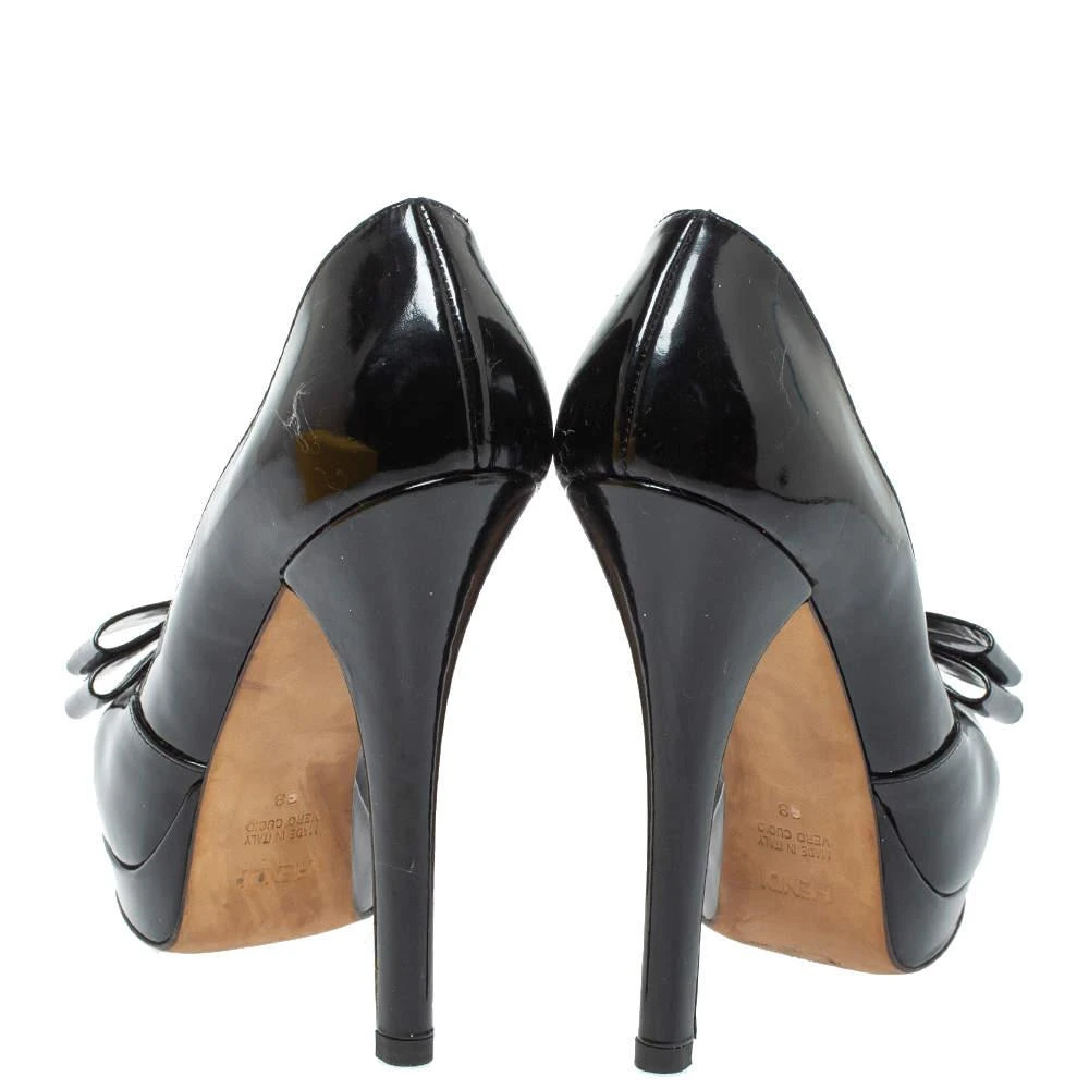 Fendi Fendi Black Patent Leather Bow Peep Toe Platform Pumps Size 38 5