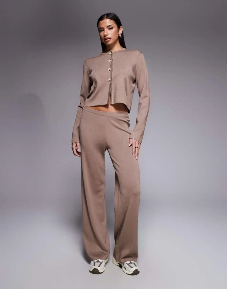 Kaiia Kaiia exclusive knitted button front pocket detail cardigan co-ord in taupe