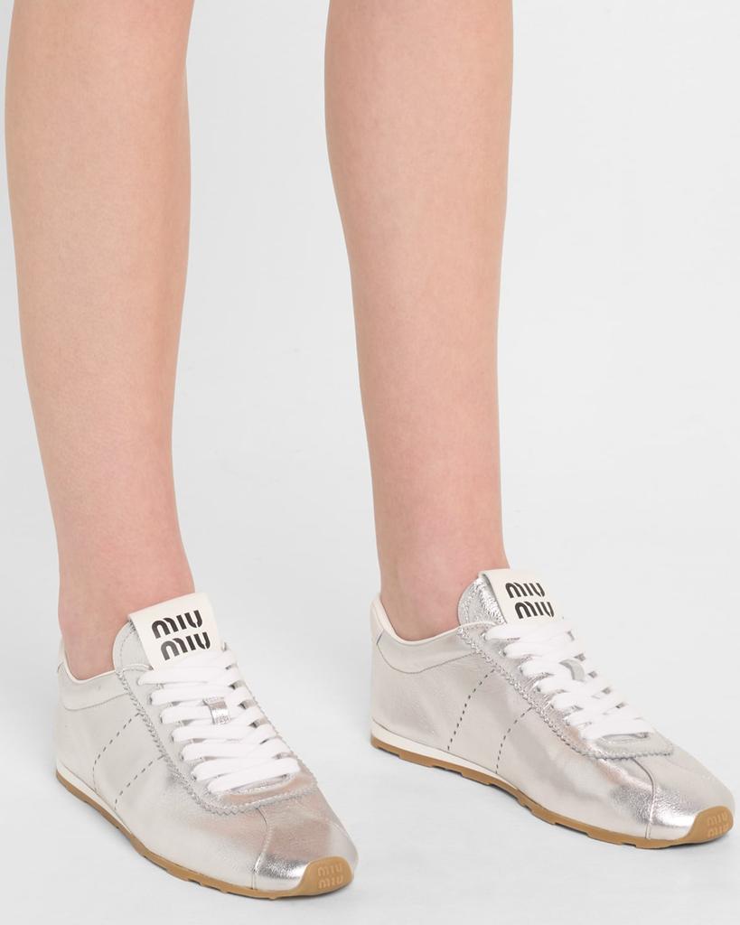 もも様　MIU MIU ／ホワイトレザー メタリックトゥシューズ24 Miu Miu Metallic Leather Retro Runner Sneakers - Casual