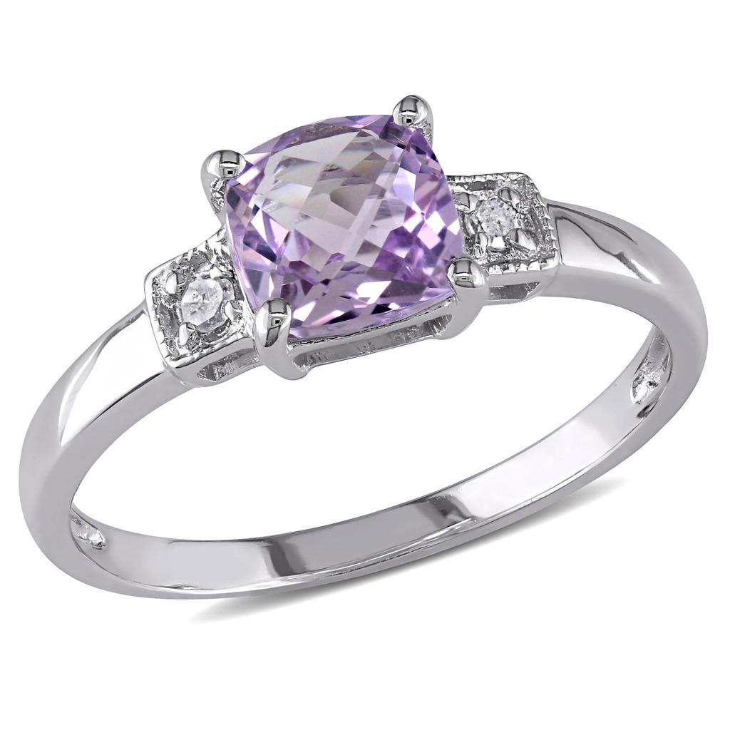 Mimi & Max Mimi & Max 4/5ct TGW Cushion-Cut Amethyst and Diamond Accent Ring in Sterling Silver