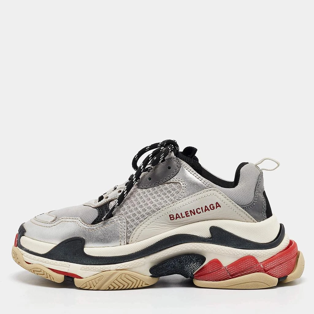 Balenciaga Balenciaga Silver Faux Leather and Mesh Triple S Sneakers Size 38 1