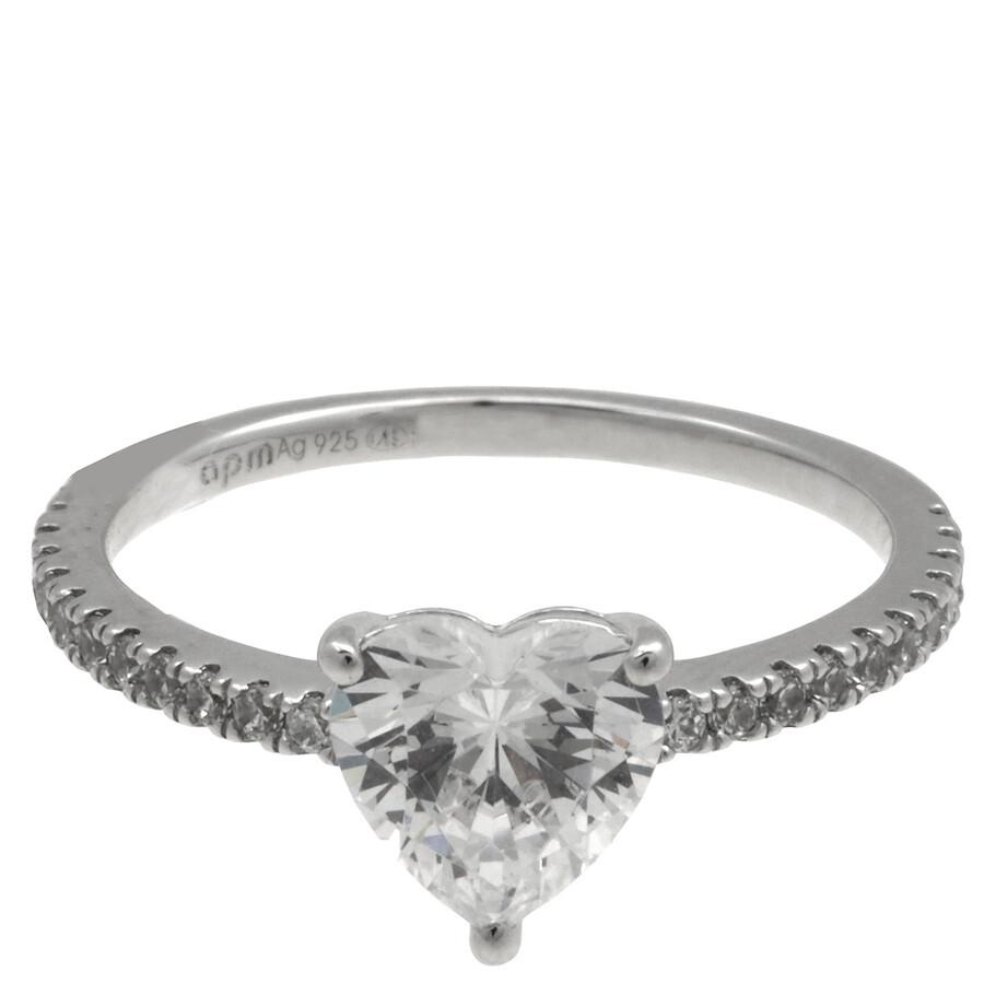 Shop APM Monaco Heart Pave Sterling Silver Ring, Size 54 on Sale