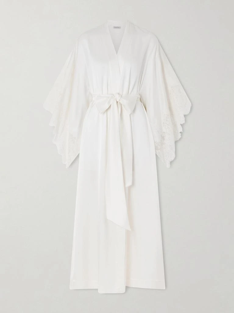 Carine Gilson Belted Lace-trimmed Silk-satin Kimono