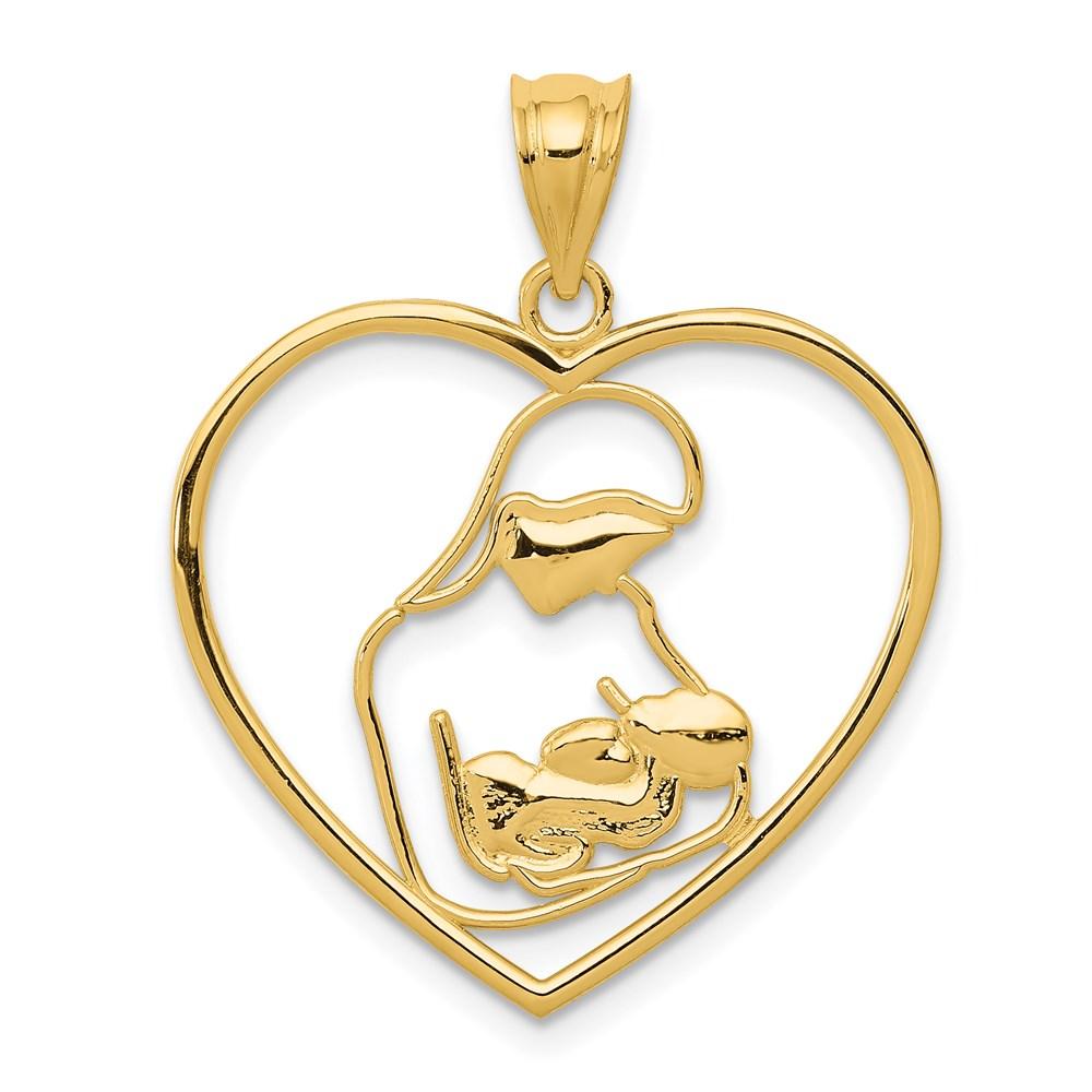 Diamond2Deal 14k Yellow Gold Mother Child in Heart Pendant