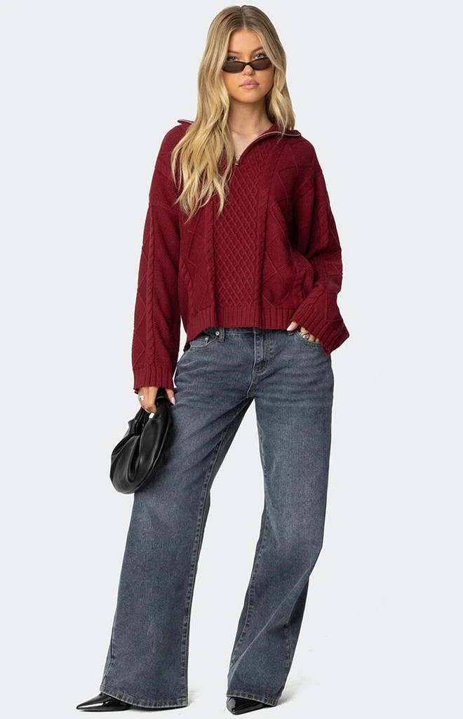 Edikted Oversized Quarter Zip Cable Knit Sweater 2