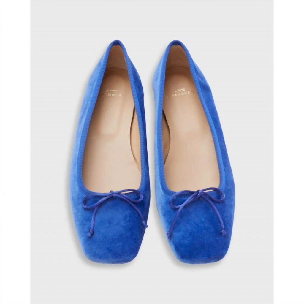 Ann Mashburn Women's Square Toe Velvet Ballet Shoe In Blue 2