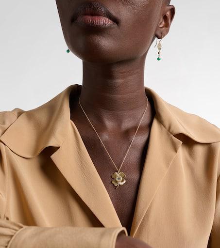 Ileana Makri Lucky Clover 18kt gold pendant necklace with gemstones