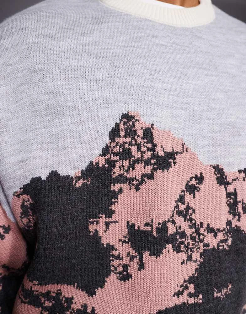 ASOS ASOS DESIGN oversized knitted jumper with mountain graphic in beige 5
