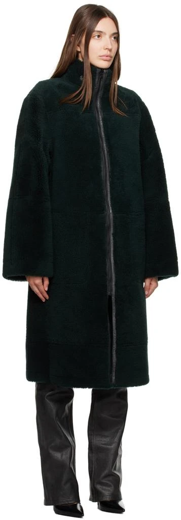 Helmut Lang Khaki Zip Shearling Coat 4