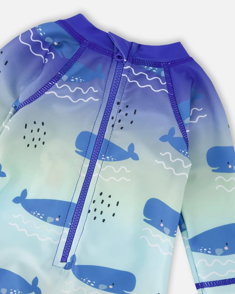 Deux par Deux Baby and Toddlers One-Piece Long Sleeve Rashguard Blue Whale Print 5