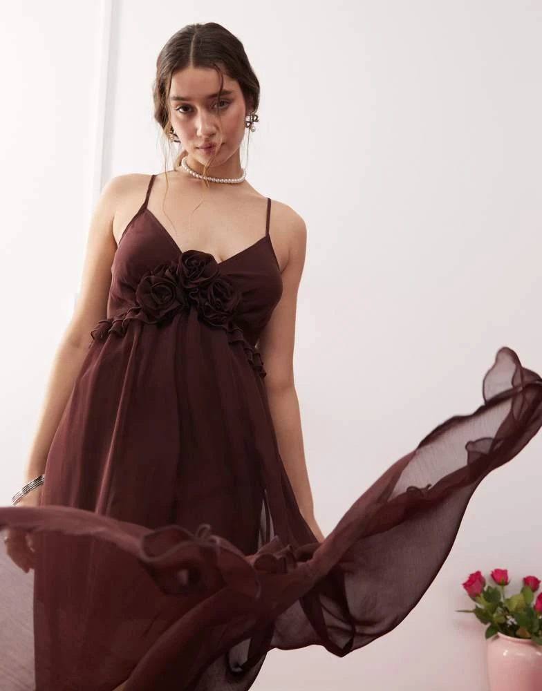 Miss Selfridge Miss Selfridge chiffon corsage detail cami maxi dress in brown 2