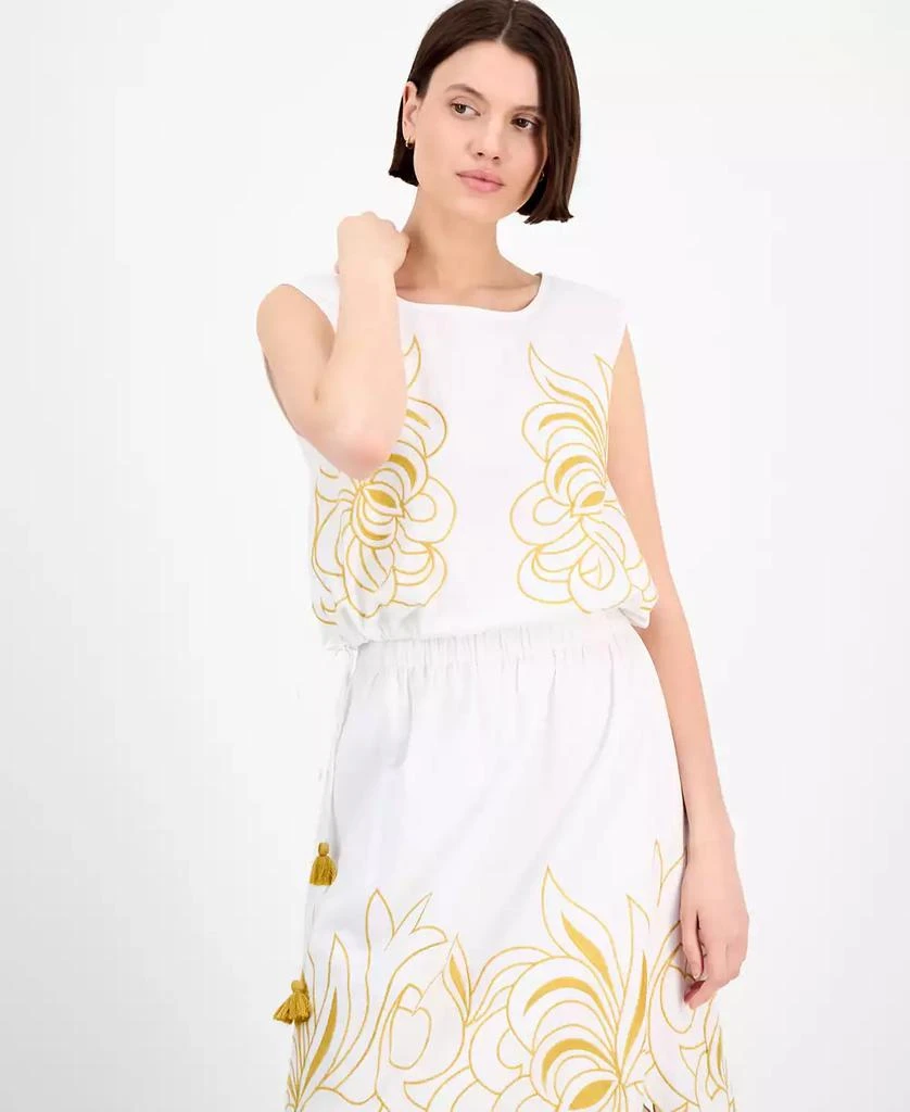 Avec Les Filles Women's Sleeveless Embroidered Drawstring-Hem Top 1