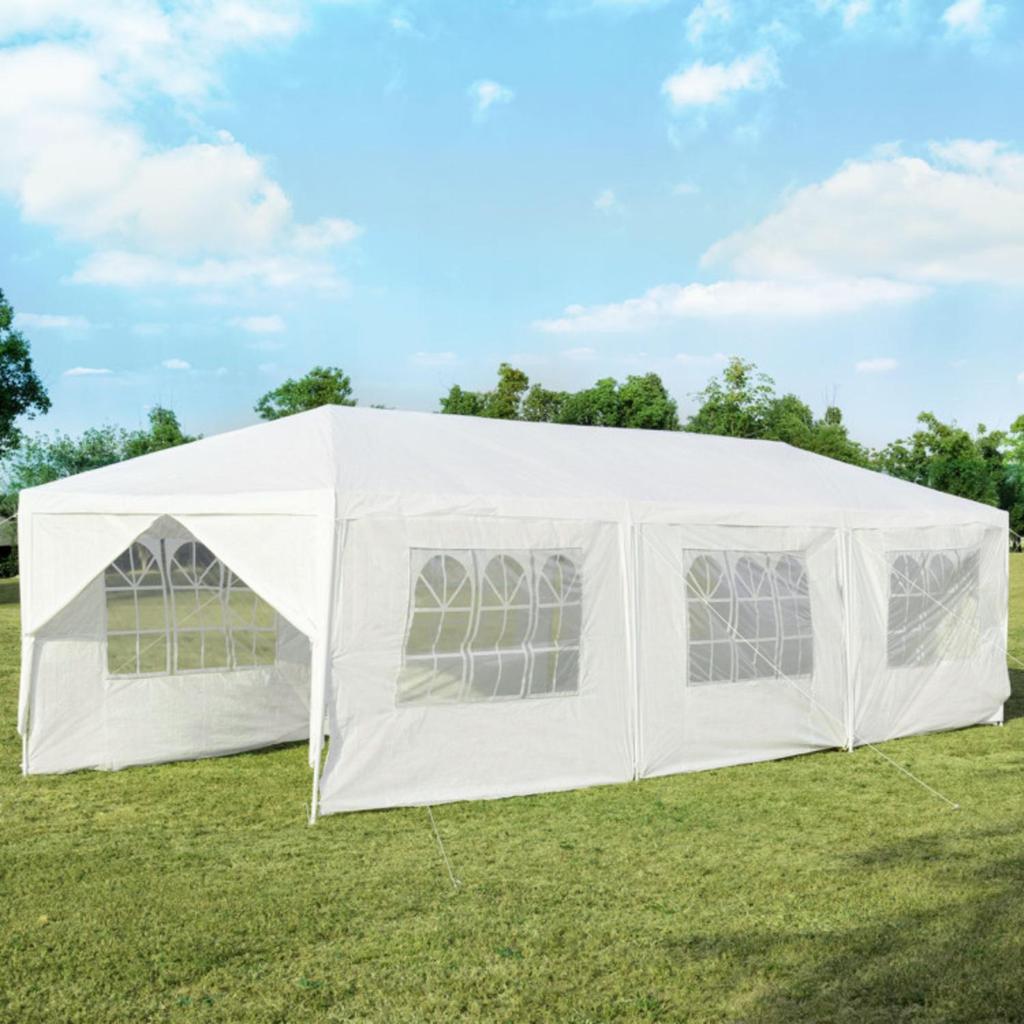Hivvago 10 x 30 Feet Outdoor Canopy Tent with 6 Removable Sidewalls and 2 Doorways-White