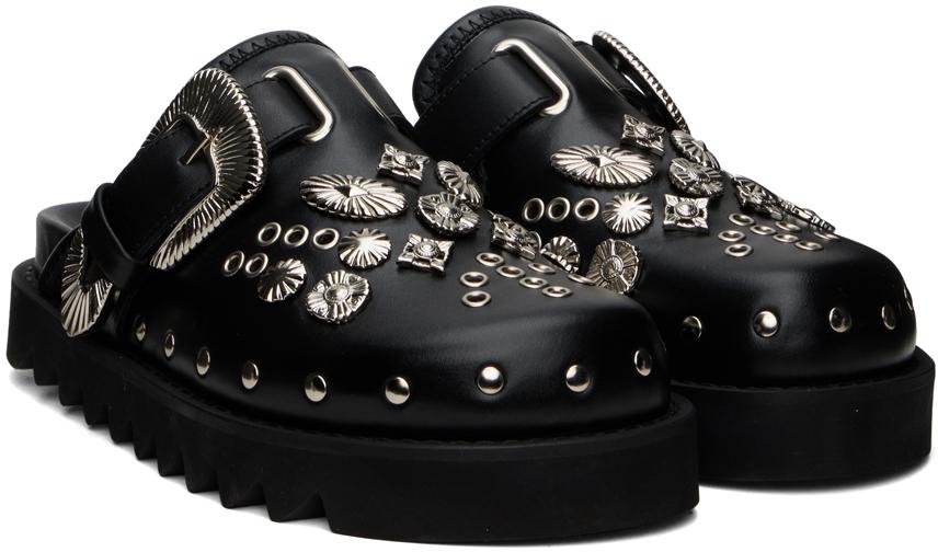 【関税込み】Toga Pulla SSENSE限定 ブラック l ローファー Toga Pulla SSENSE Exclusive Black Eyelet Metal Sabot Loafers
