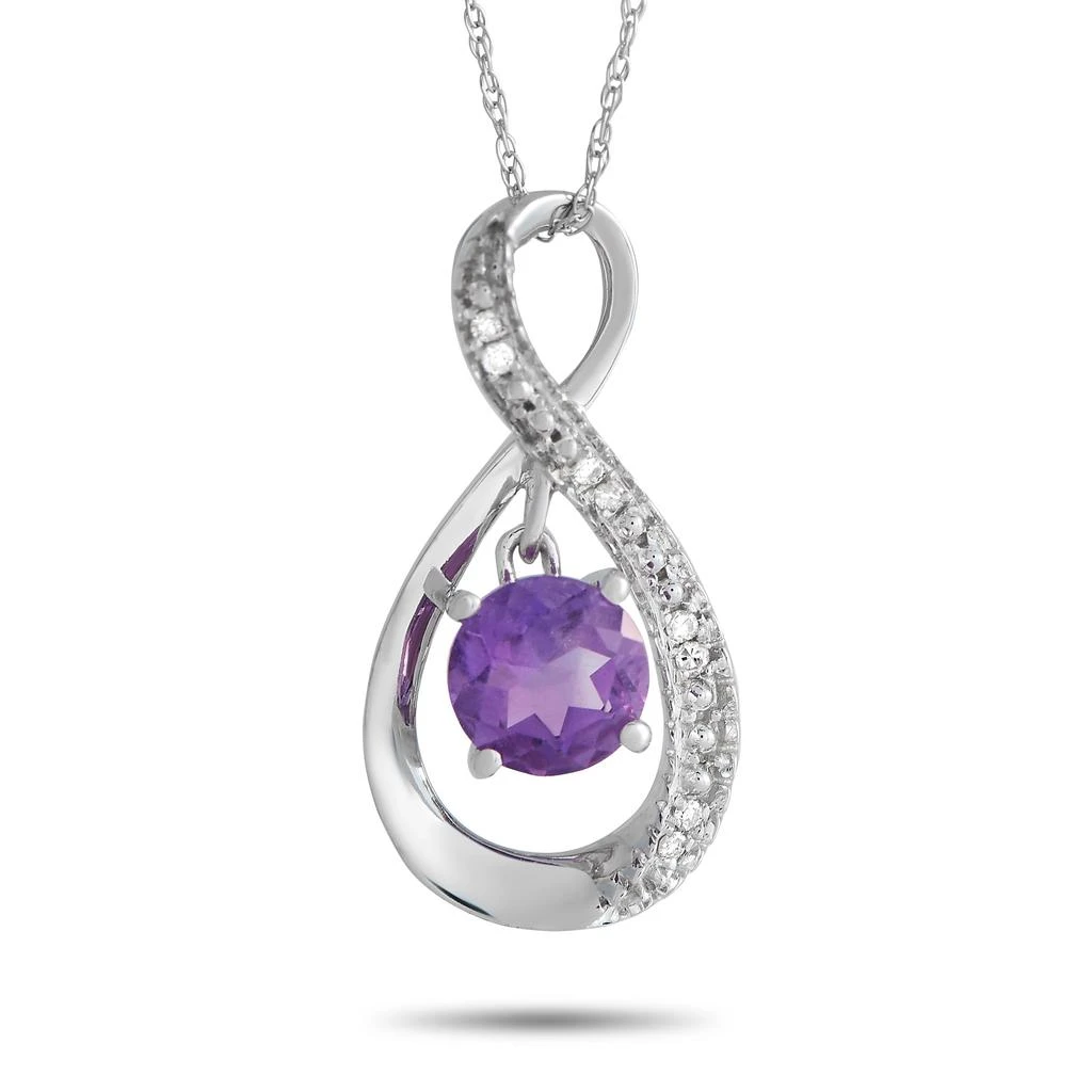 Non Branded 14K White Gold 0.03ct Diamond and Amethyst Pendant Necklace PD4-15537WAM 1