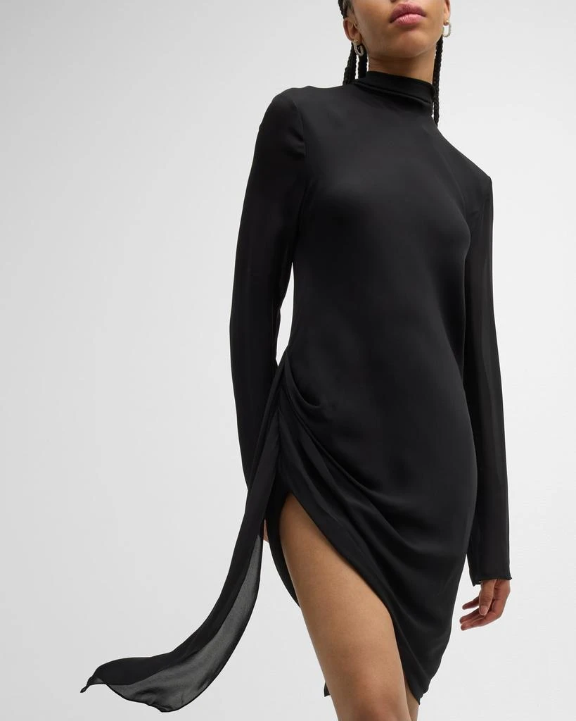 Brandon Maxwell Raina Scarf-Neck Draped Silk Mini Dress 7